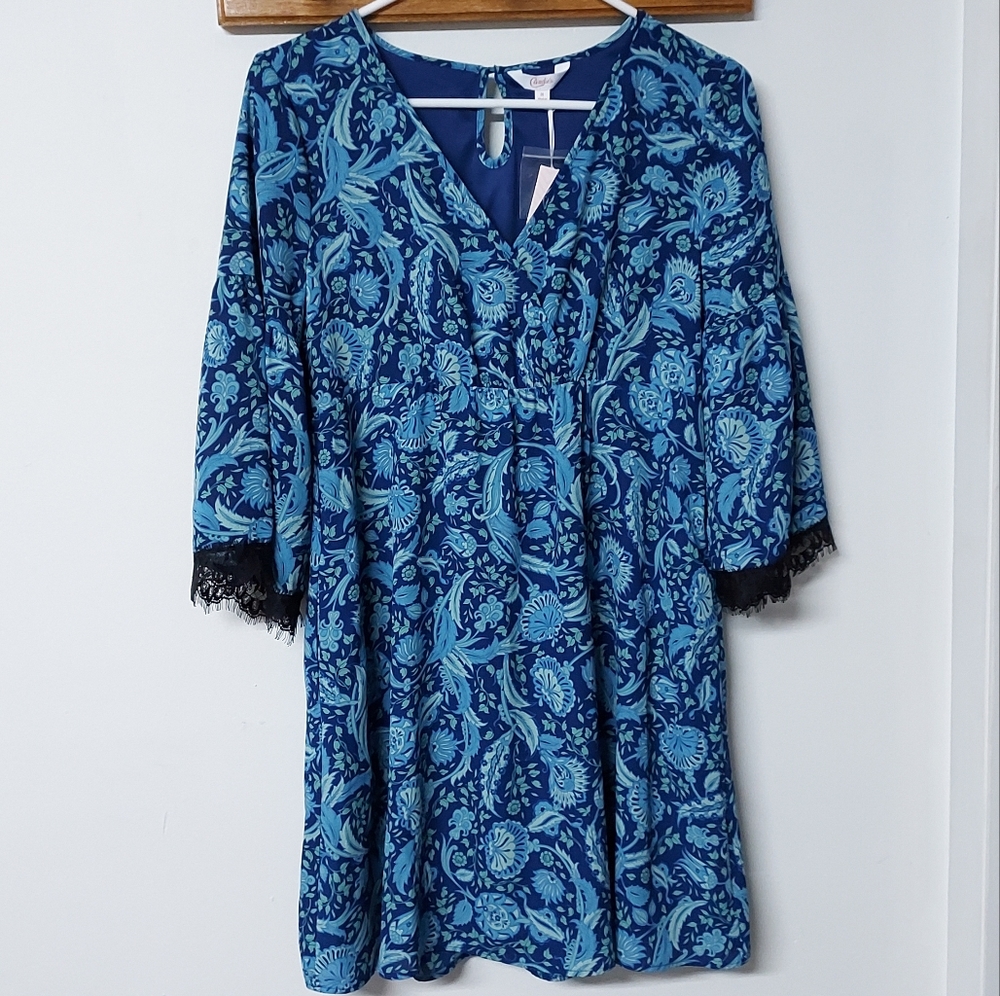 🦋 Candie's boho hippie paisley lace bell sleeve dress junior's M women's S